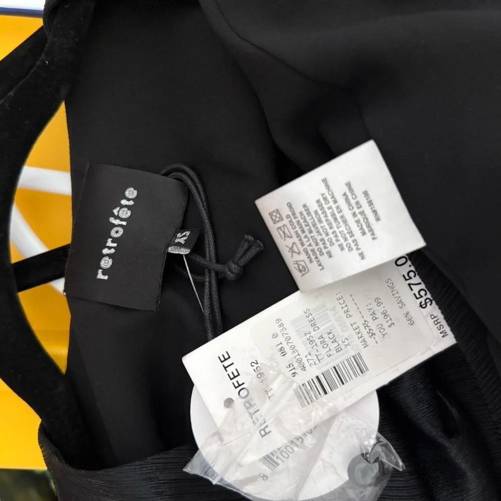 NWT Retrofete Flora Black Maxi Evening Dress Long Sleeve High Slit V-Neck XS - Picture 6 of 16